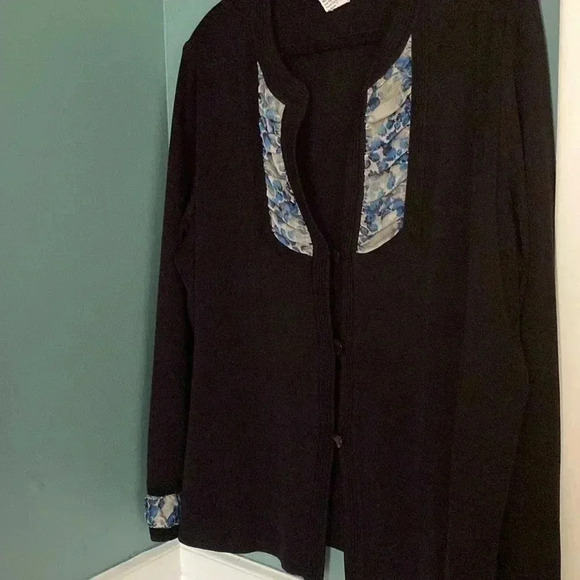 Misook woman 2X cardigan jacket - black with blue accents - button closure - Picture 7 of 8